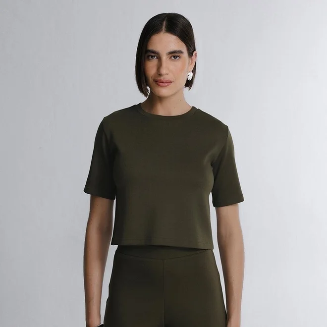 Blusa Cropped Manga Curta Boxy