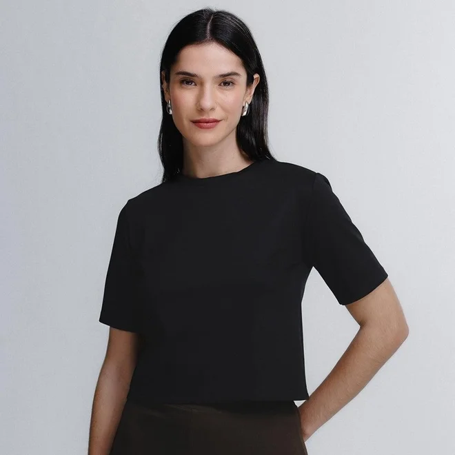 Blusa Cropped Manga Curta Boxy