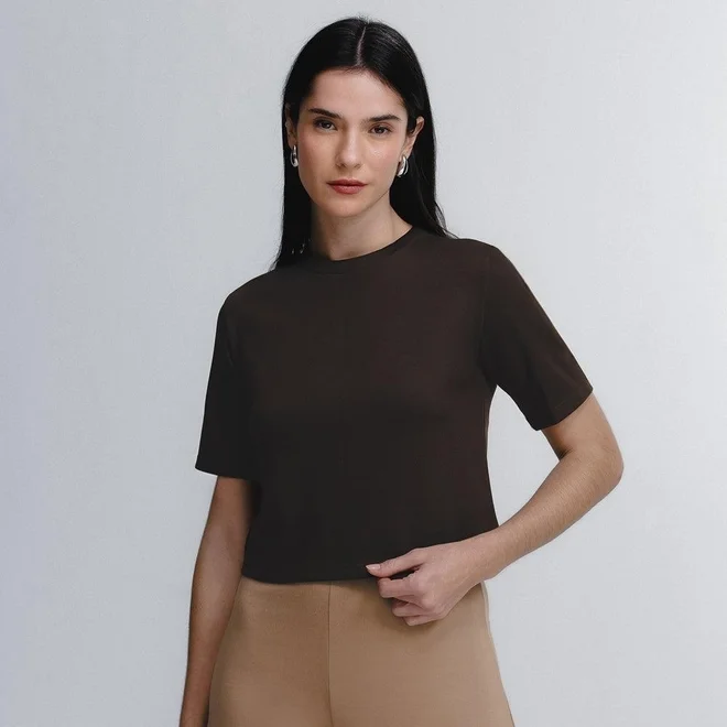 Blusa Cropped Manga Curta Boxy