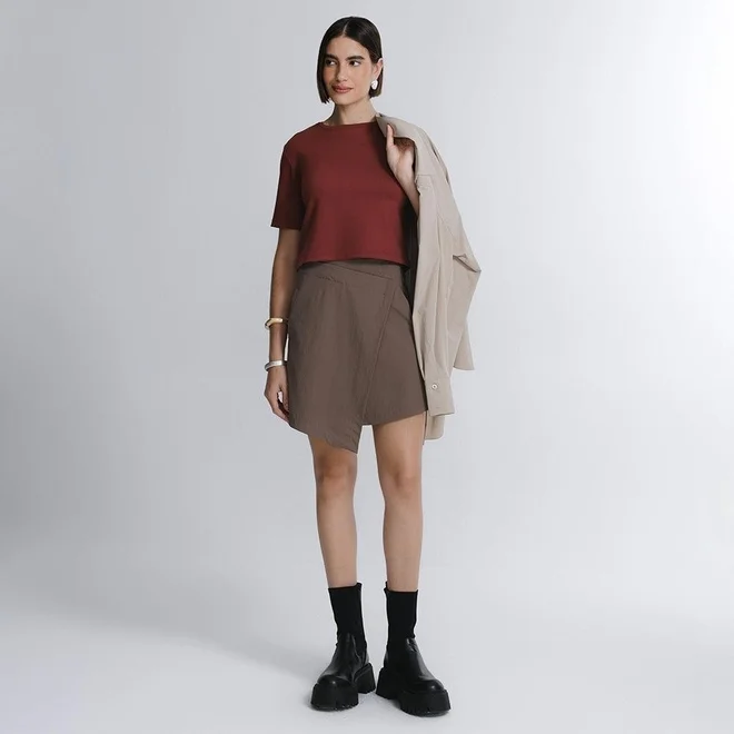 Blusa Cropped Manga Curta Boxy