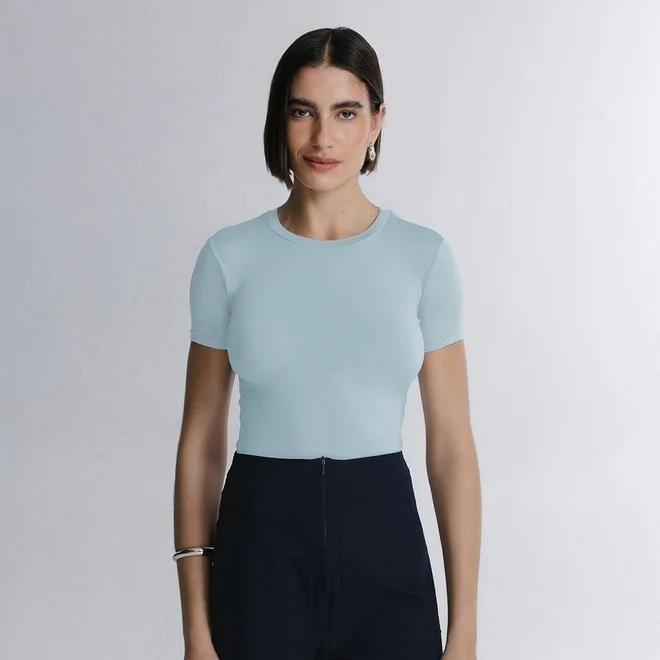 Blusa Cropped Manga Curta In Skin